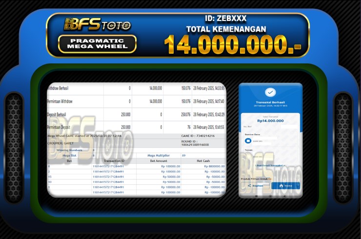 MEGA WHEEL – BUKTI JACKPOT SLOT BBFSTOTO