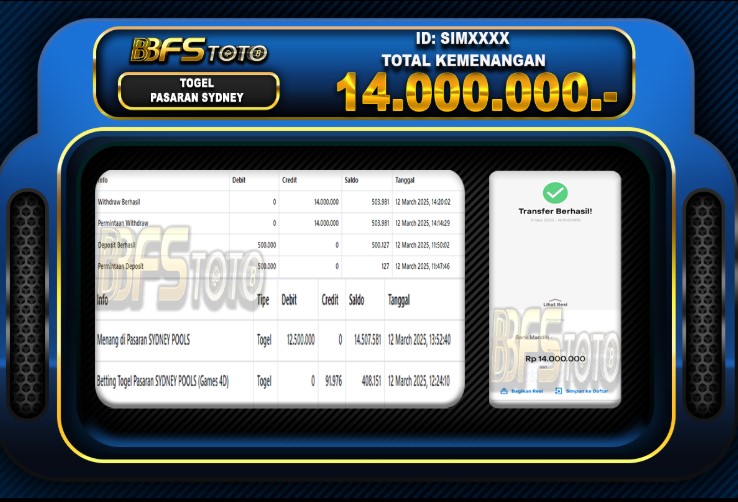 TOGEL SYDNEY POOLS  – BUKTI JACKPOT BBFSTOTO