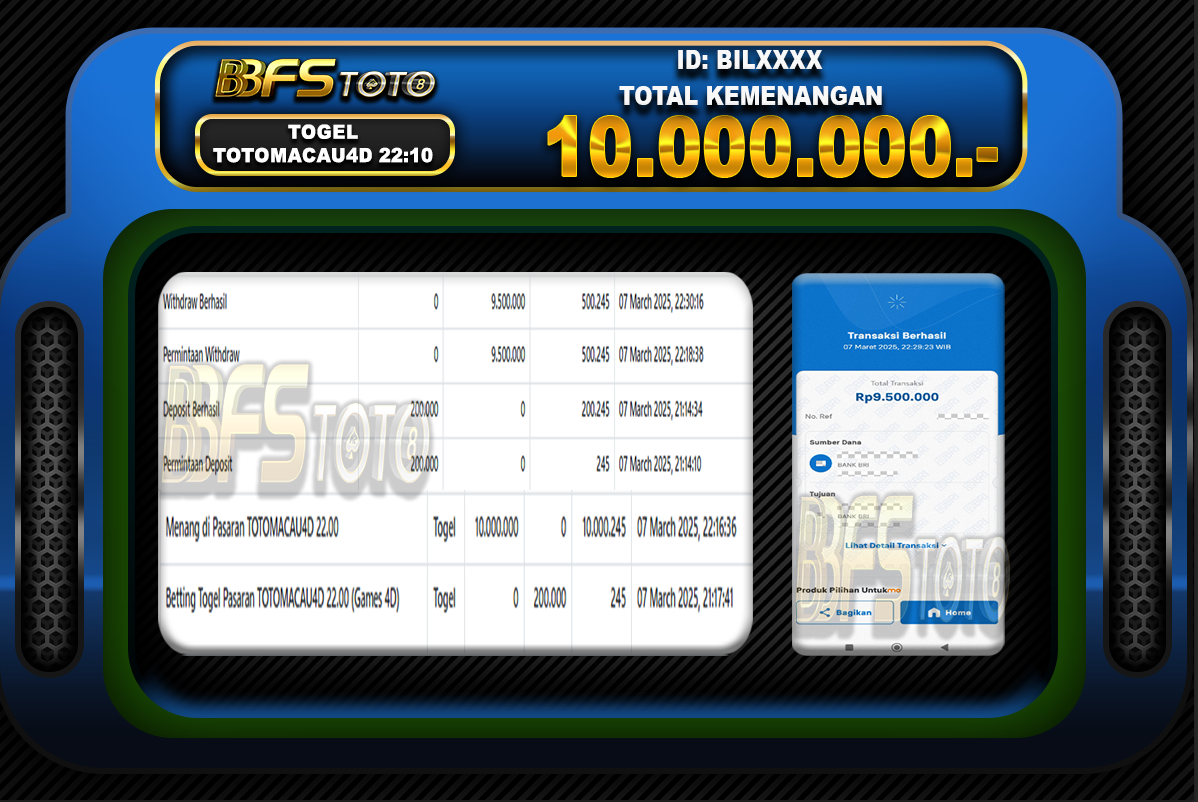 TOGEL TOTOMACAU4D 22.00 – BUKTI JACKPOT BBFSTOTO