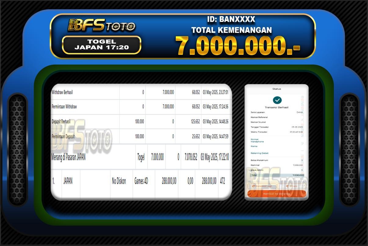 TOGEL JAPAN  – BUKTI JACKPOT BBFSTOTO