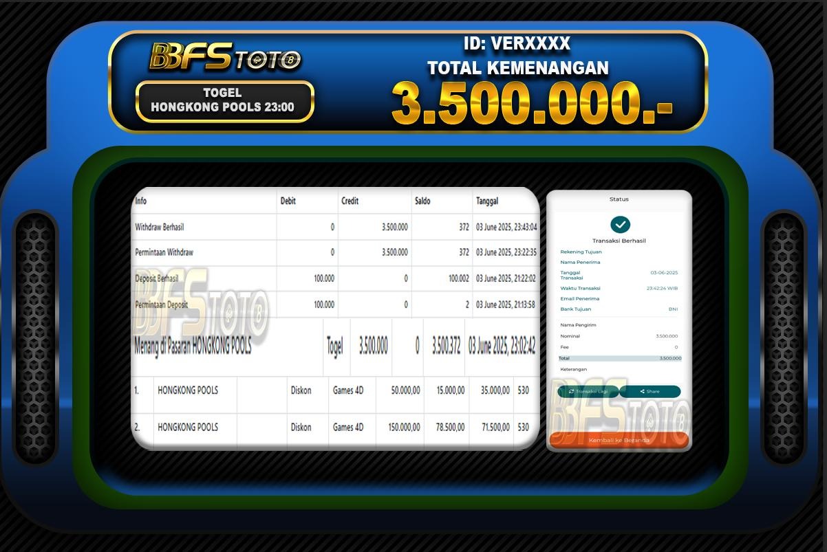 TOGEL HONGKONG POOLS – BUKTI JACKPOT BBFSTOTO