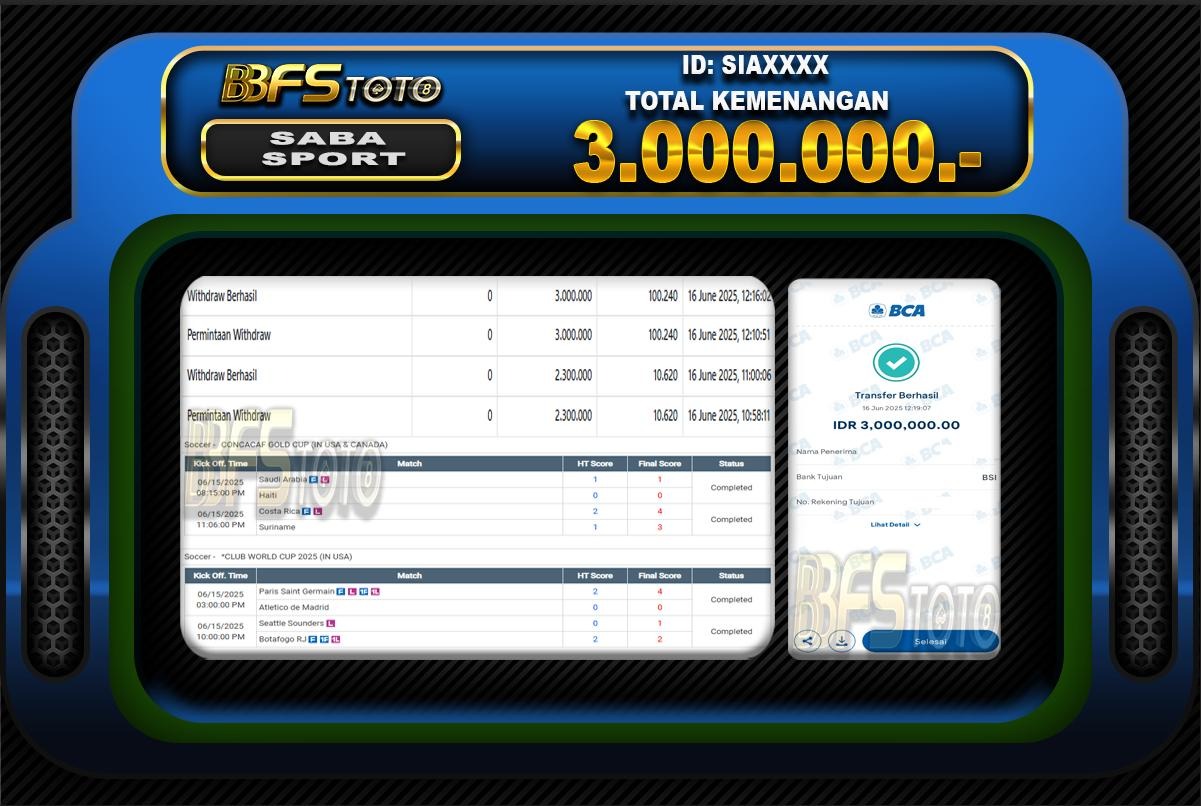 SABA SPORT – BUKTI JACKPOT SLOT BBFSTOTO
