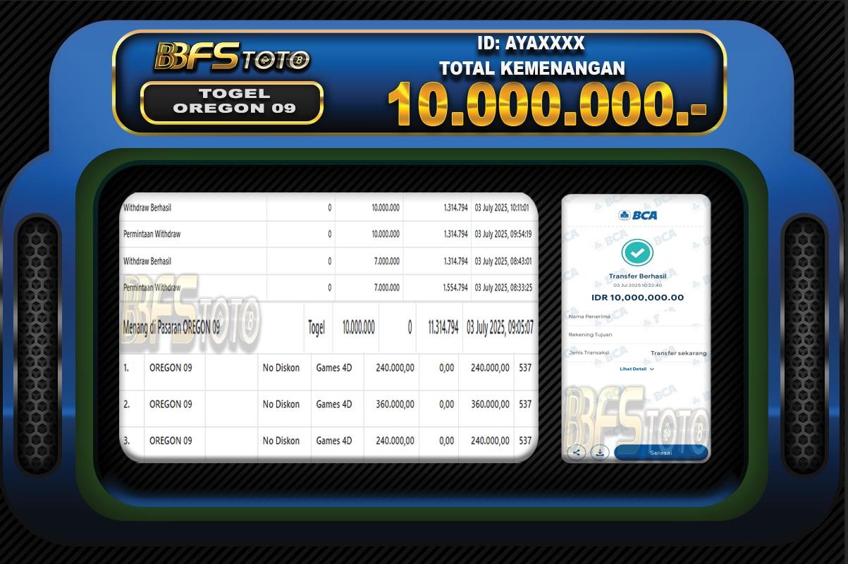 TOGEL OREGON 09 – BUKTI JACKPOT BBFSTOTO