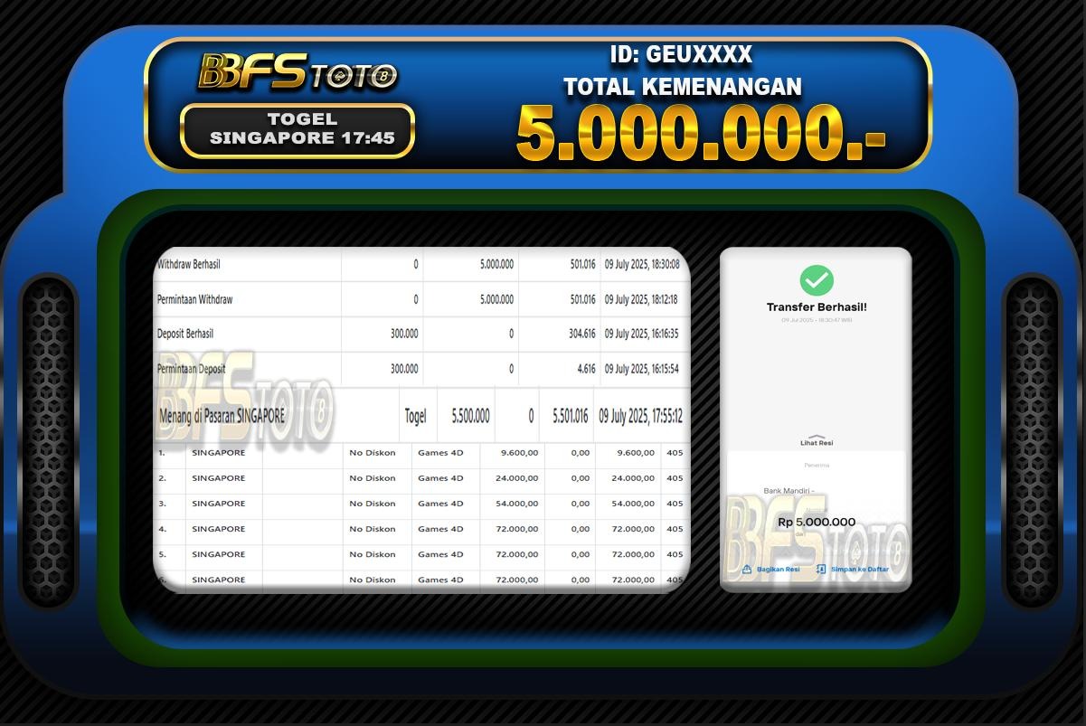 TOGEL PASARAN SINGAPORE  – BUKTI JACKPOT BBFSTOTO