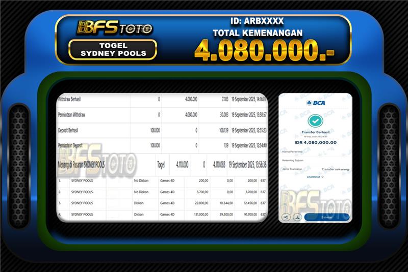 TOGEL SYDNEY POOLS – BUKTI JACKPOT BBFSTOTO
