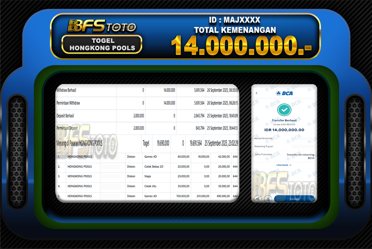 TOGEL HONGKONG POOLS – BUKTI JACKPOT BBFSTOTO