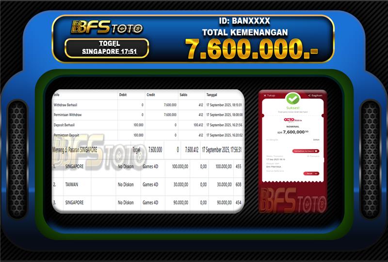 TOGEL PASARAN SINGAPORE  – BUKTI JACKPOT BBFSTOTO
