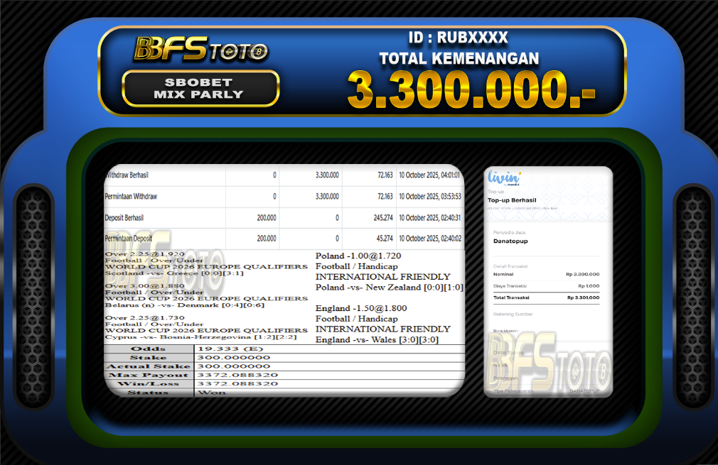 SBOBET SPORT – BUKTI JACKPOT SLOT BBFSTOTO