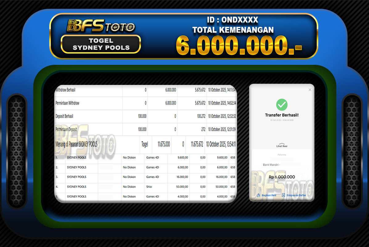 TOGEL SYDNEY POOLS – BUKTI JACKPOT BBFSTOTO