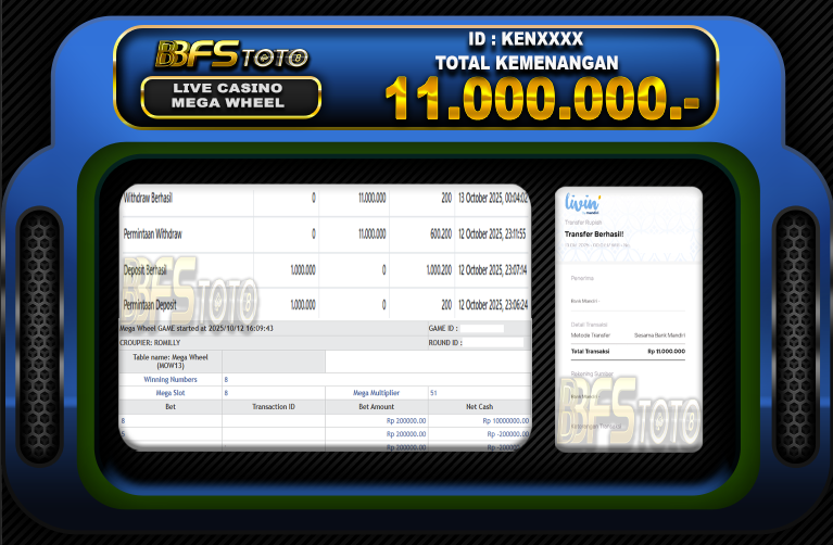 MEGA WHEEL – BUKTI JACKPOT SLOT BBFSTOTO