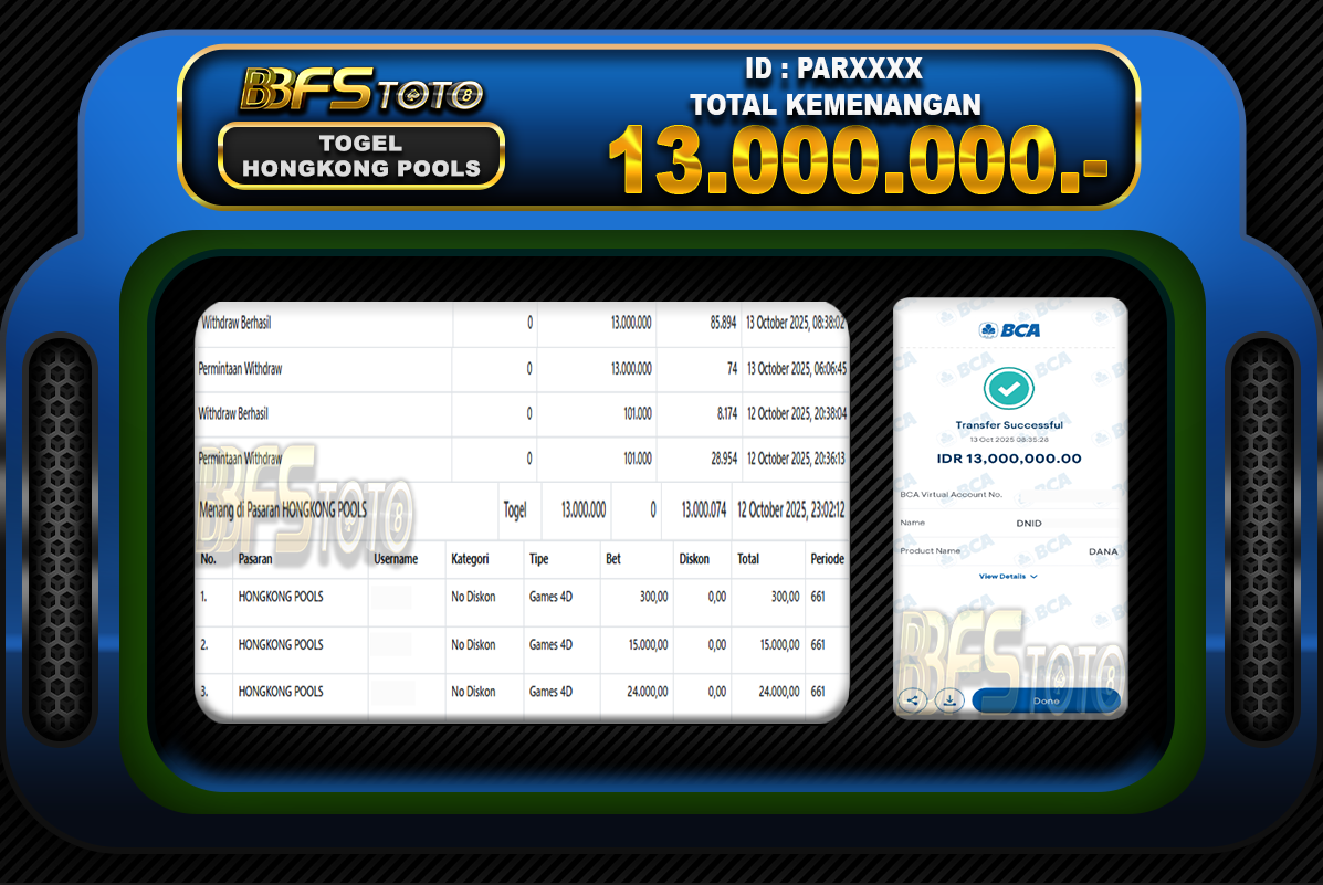 TOGEL HONGKONG POOLS – BUKTI JACKPOT BBFSTOTO