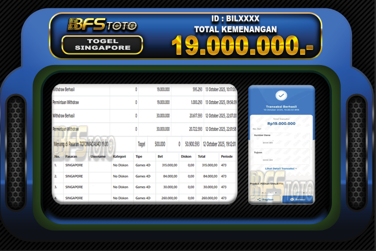 TOGEL PASARAN SINGAPORE  – BUKTI JACKPOT BBFSTOTO