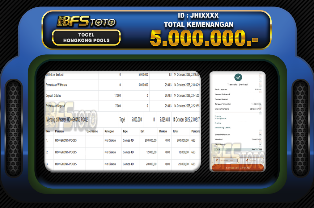 TOGEL HONGKONG POOLS – BUKTI JACKPOT BBFSTOTO