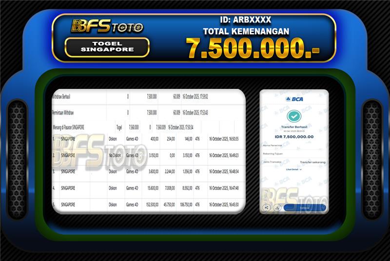 TOGEL PASARAN SINGAPORE  – BUKTI JACKPOT BBFSTOTO