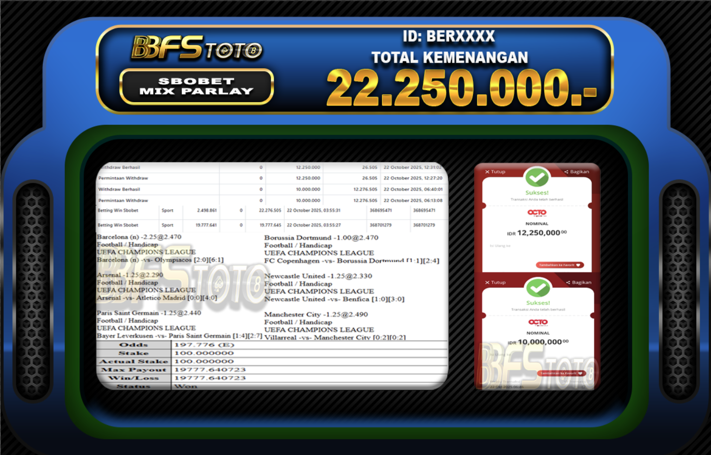 SBOBET SPORT – BUKTI JACKPOT SLOT BBFSTOTO