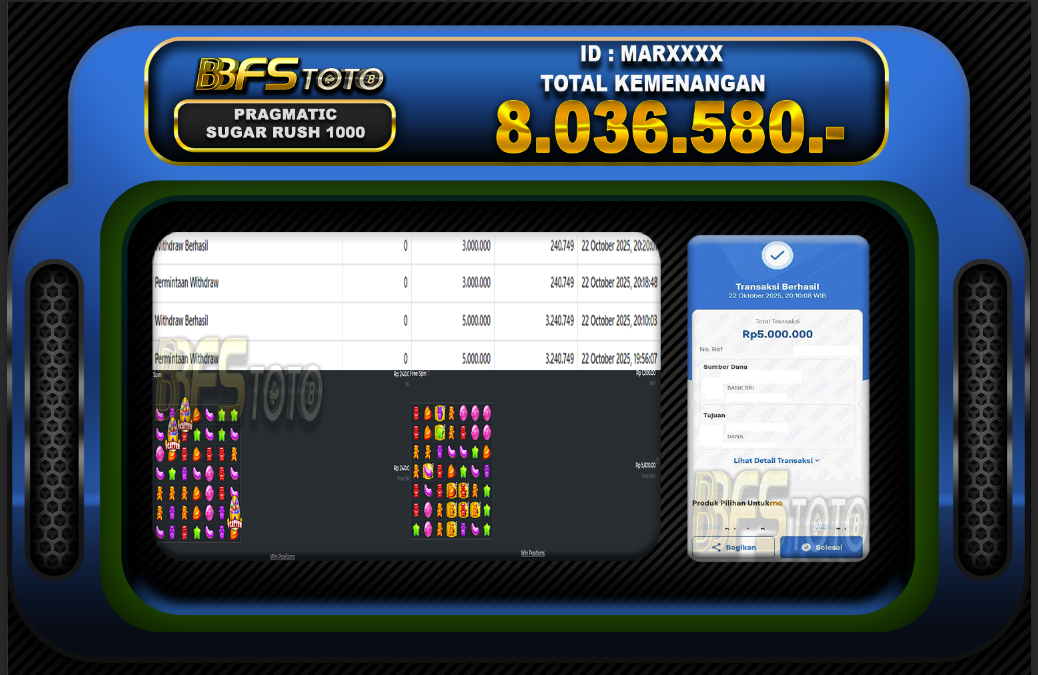 SUGAR RUSH 1000 – BUKTI JACKPOT BBFSTOTO