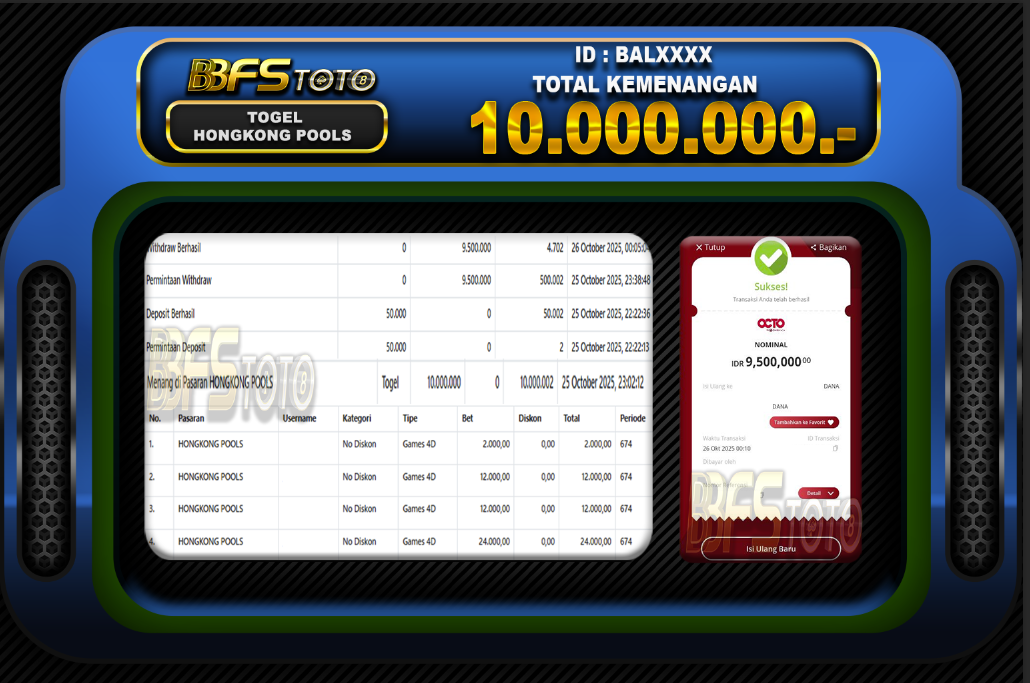 TOGEL HONGKONG POOLS – BUKTI JACKPOT BBFSTOTO