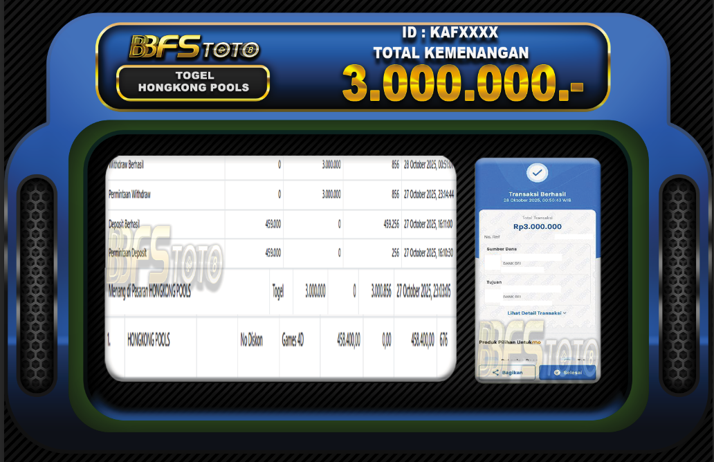 TOGEL HONGKONG POOLS – BUKTI JACKPOT BBFSTOTO