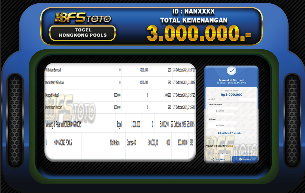 TOGEL HONGKONG POOLS – BUKTI JACKPOT BBFSTOTO