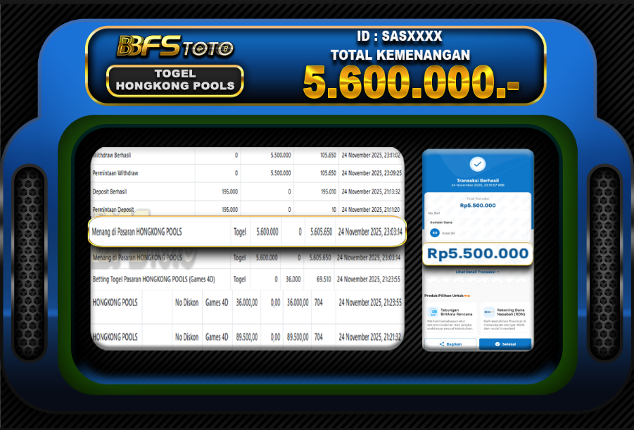 TOGEL HONGKONG POOLS – BUKTI JACKPOT BBFSTOTO