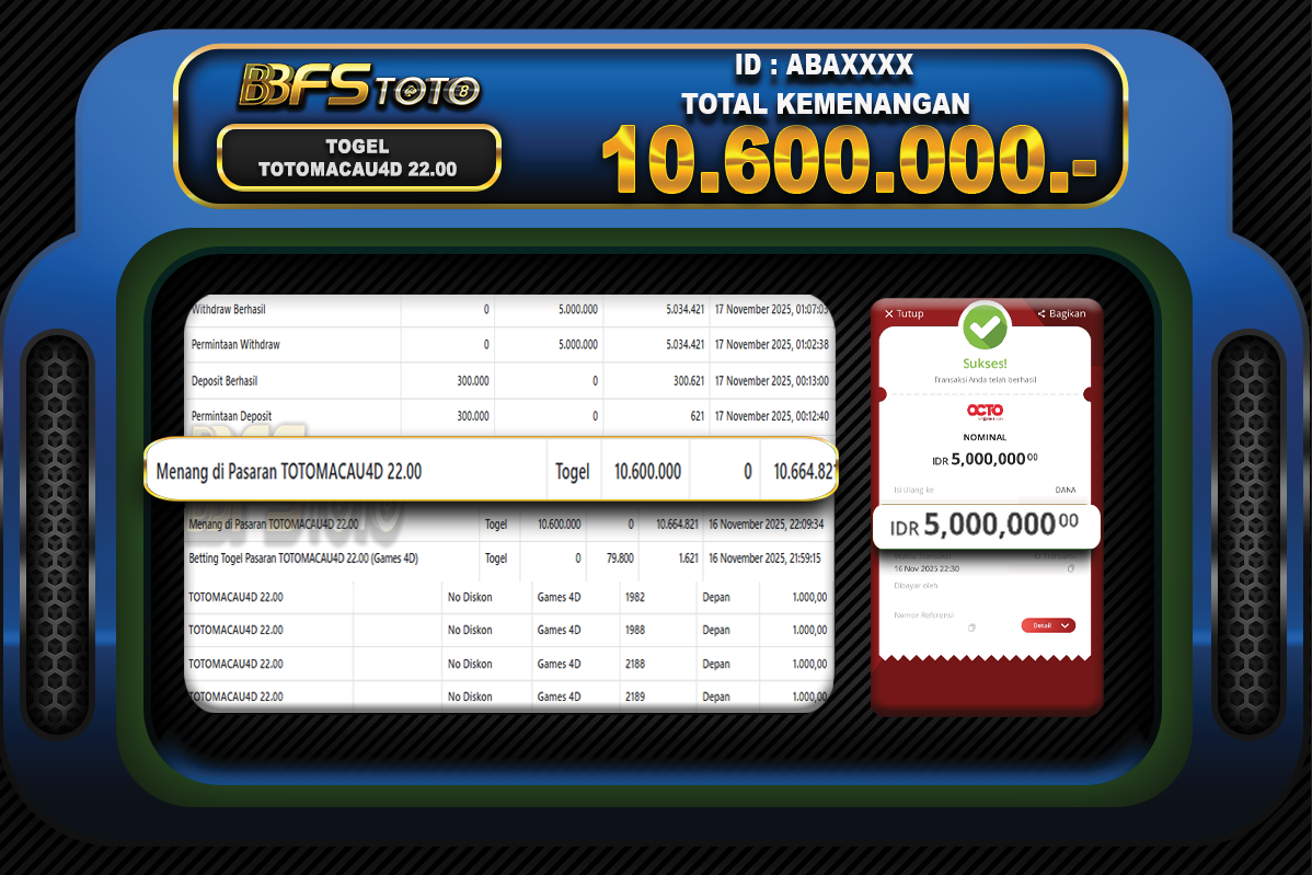 TOGEL TOTOMACAU4D 22.00 – BUKTI JACKPOT BBFSTOTO