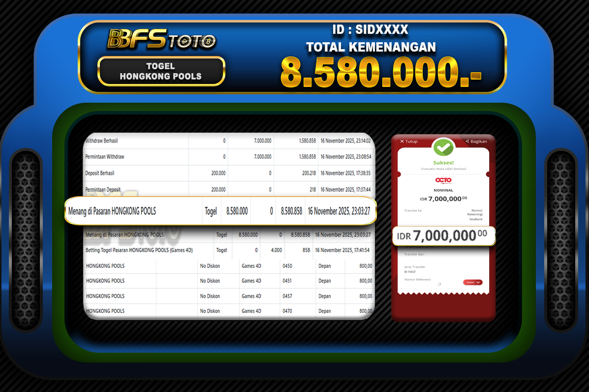 TOGEL HONGKONG POOLS – BUKTI JACKPOT BBFSTOTO