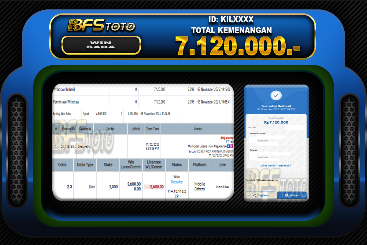 SABA SPORT – BUKTI JACKPOT SLOT BBFSTOTO