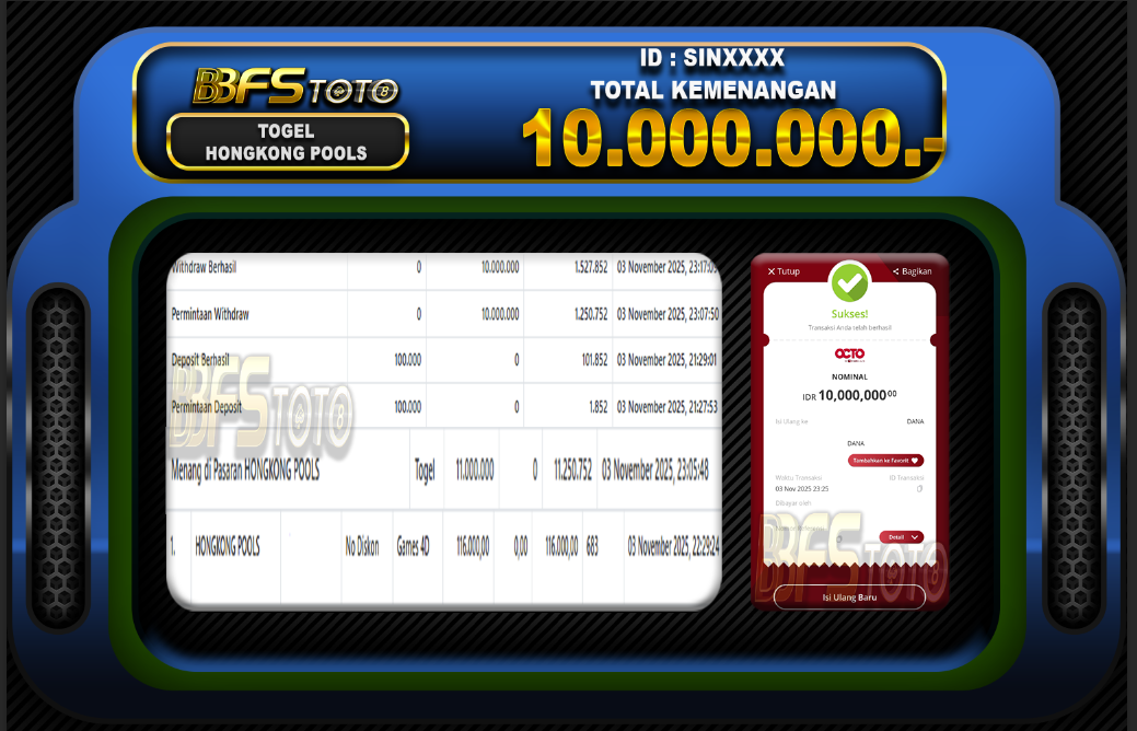 TOGEL HONGKONG POOLS – BUKTI JACKPOT BBFSTOTO