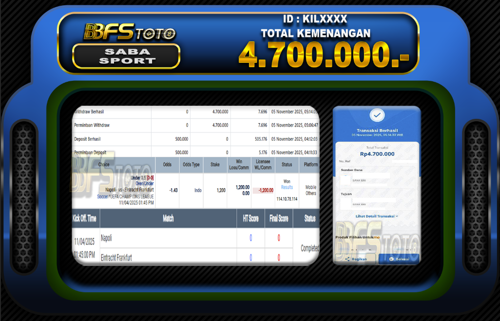 SABA SPORT – BUKTI JACKPOT SLOT BBFSTOTO