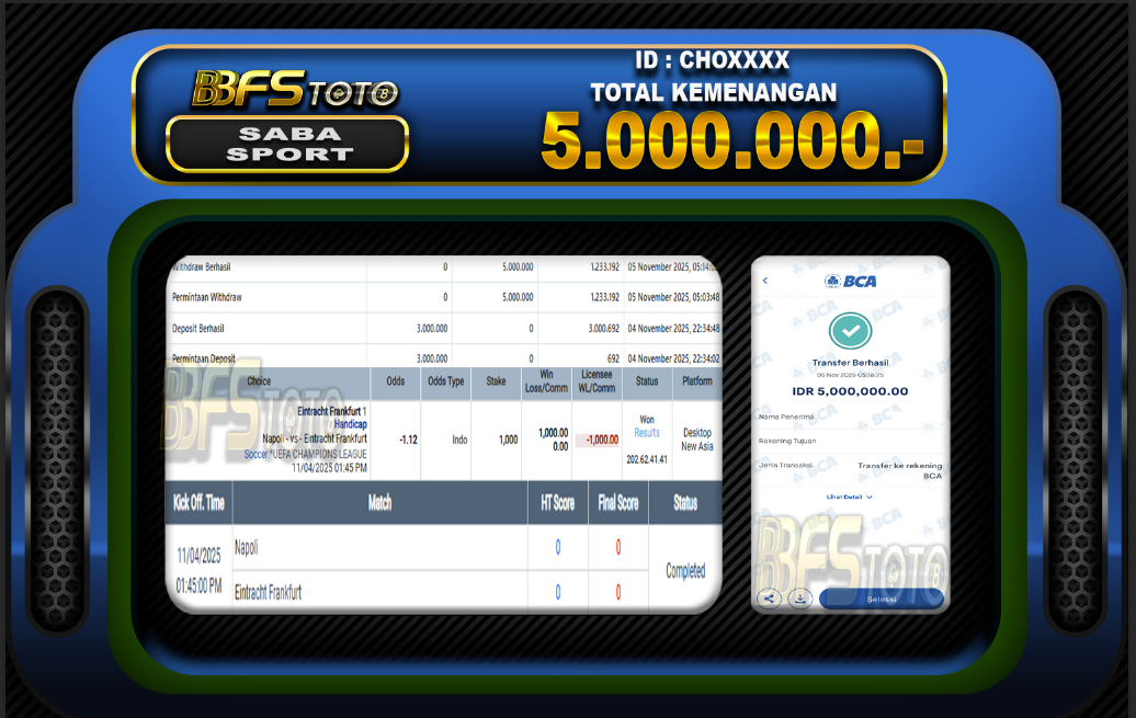 SABA SPORT – BUKTI JACKPOT SLOT BBFSTOTO