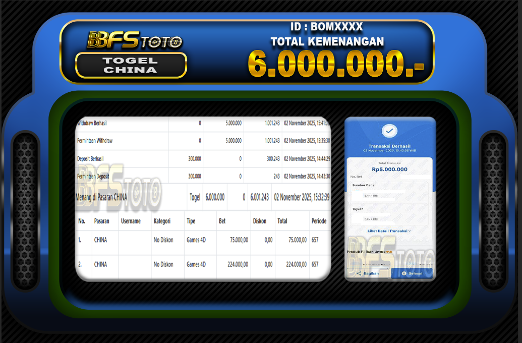TOGEL PASARAN CHINA – BUKTI JACKPOT BBFSTOTO