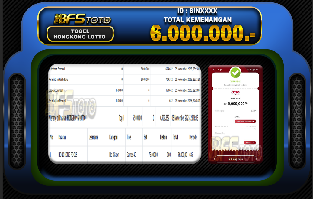 TOGEL HONGKONG LOTTO – BUKTI JACKPOT BBFSTOTO