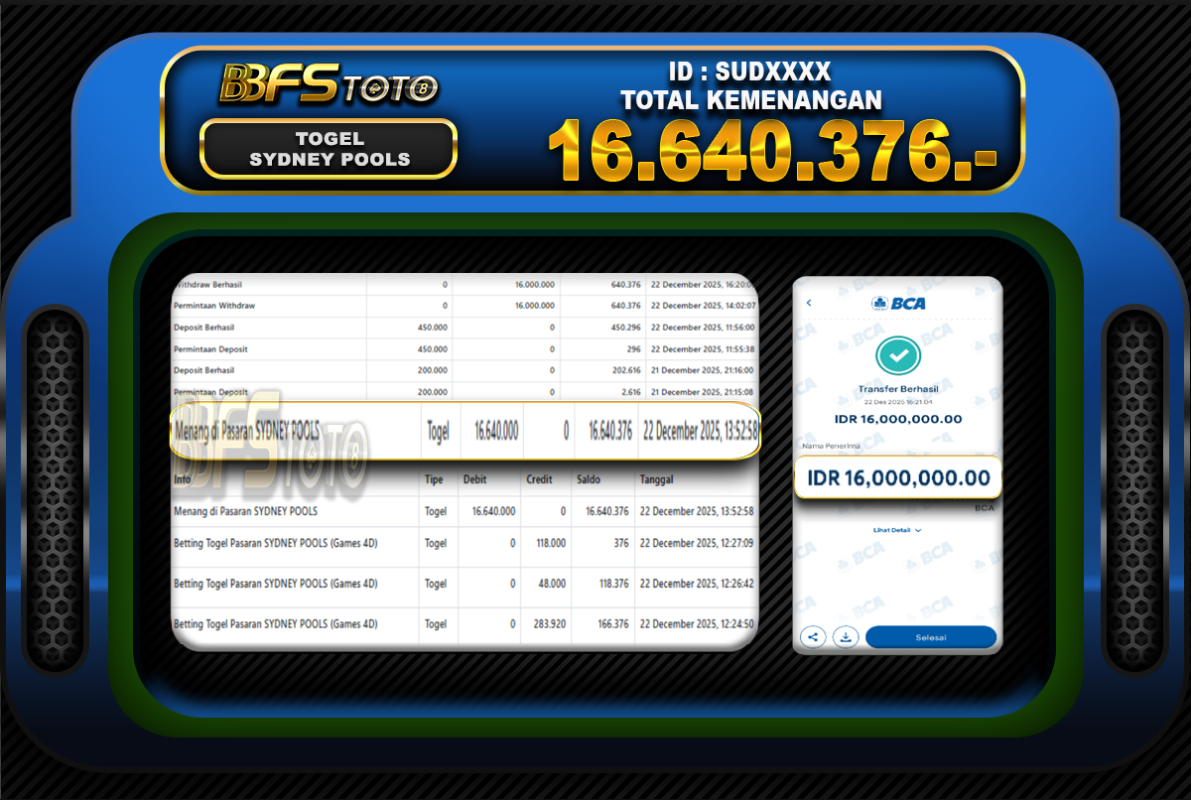 TOGEL SYDNEY POOLS  – BUKTI JACKPOT BBFSTOTO