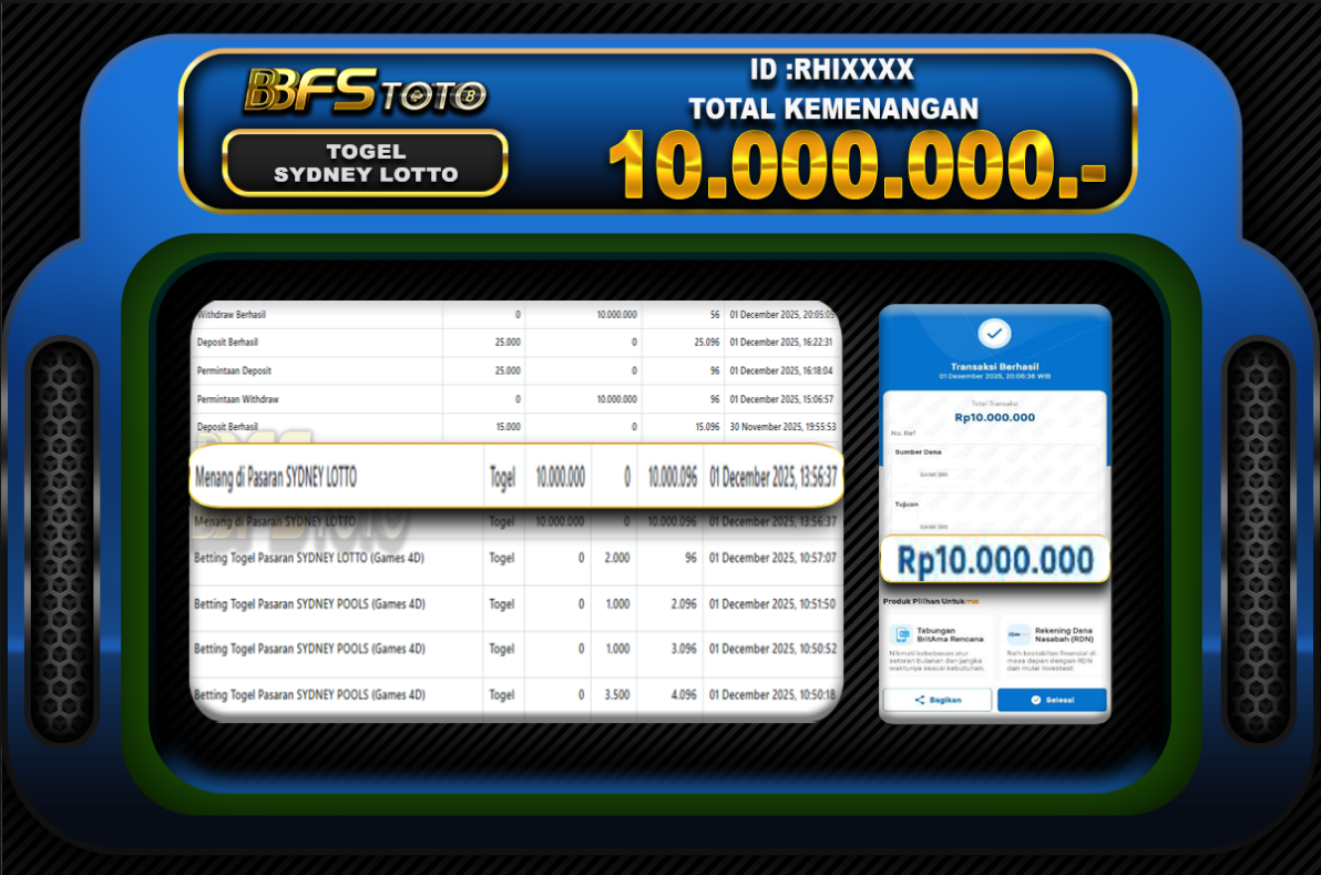 TOGEL SYDNEY LOTTO – BUKTI JACKPOT BBFSTOTO