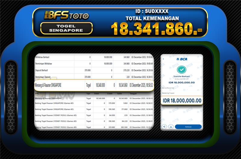 TOGEL PASARAN SINGAPORE  – BUKTI JACKPOT BBFSTOTO