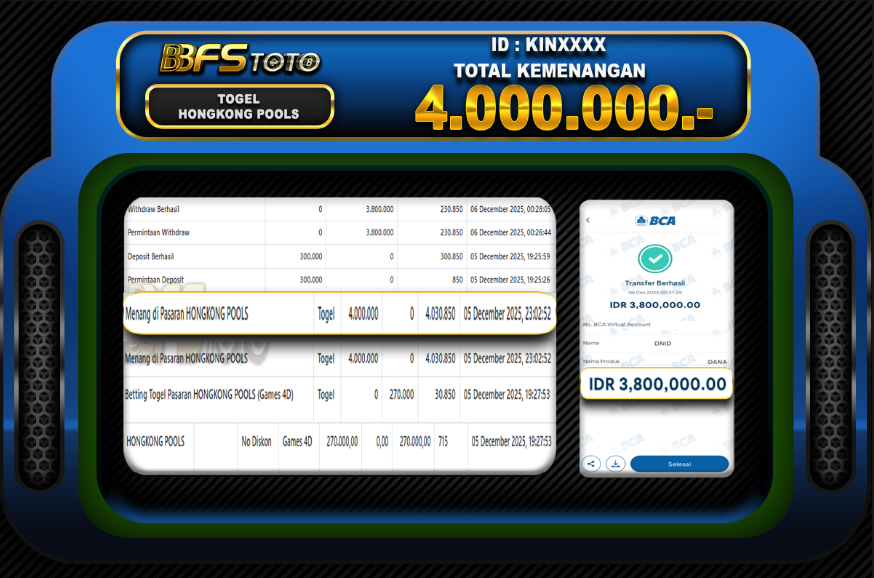 TOGEL HONGKONG POOLS – BUKTI JACKPOT BBFSTOTO