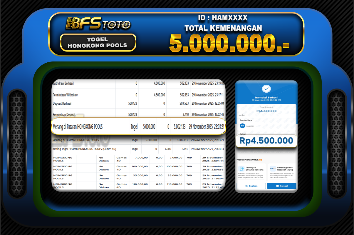 TOGEL HONGKONG POOLS – BUKTI JACKPOT BBFSTOTO