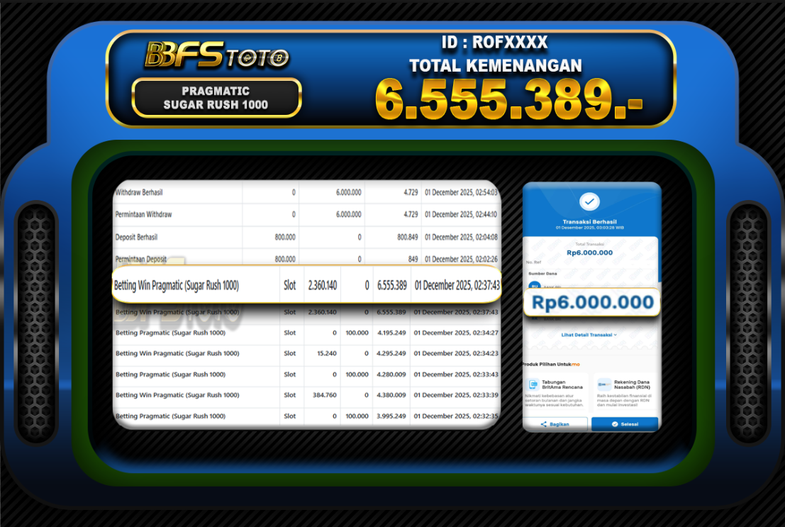 SUGAR RUSH 1000 – BUKTI JACKPOT BBFSTOTO