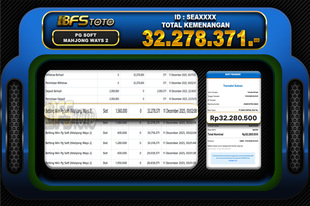 MAHJONG WAYS 2 – BUKTI JACKPOT SLOT BBFSTOTO