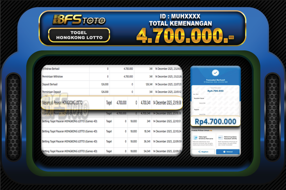TOGEL HONGKONG LOTTO – BUKTI JACKPOT BBFSTOTO