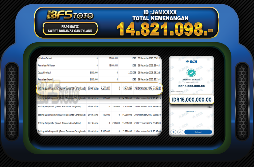 SWEET BONANZA CANDYLAND – BUKTI JACKPOT BBFSTOTO