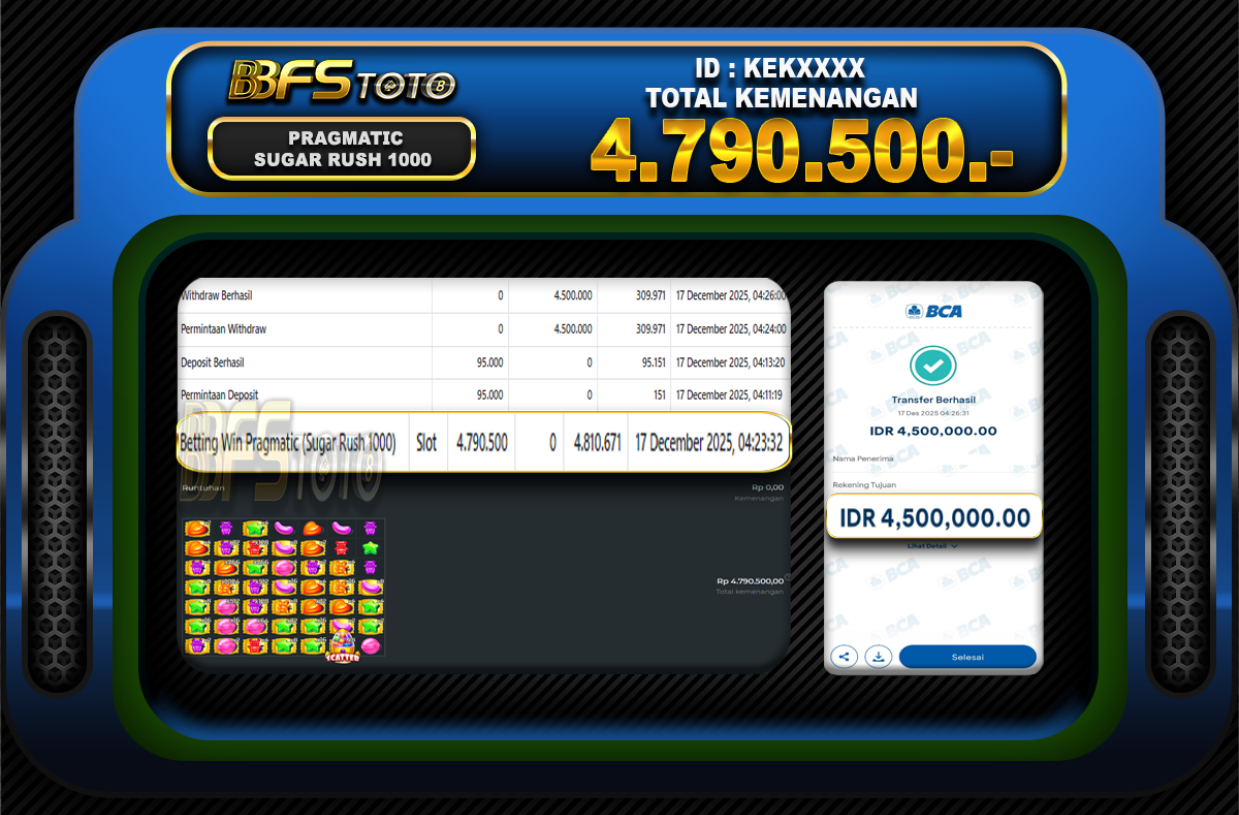 SUGAR RUSH 1000  – BUKTI JACKPOT BBFSTOTO