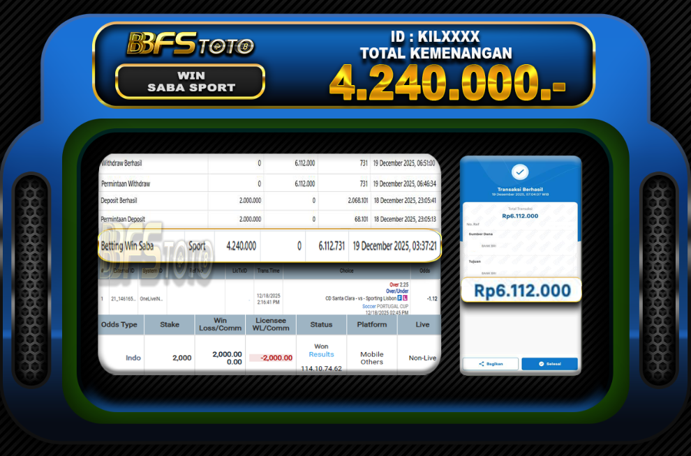 SABA SPORT – BUKTI JACKPOT SLOT BBFSTOTO