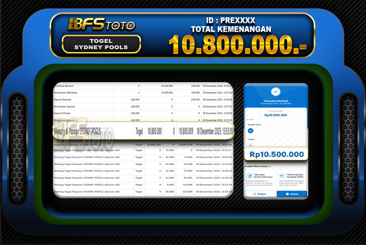 TOGEL SYDNEY POOLS  – BUKTI JACKPOT BBFSTOTO