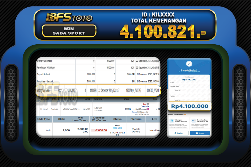 SABA SPORT – BUKTI JACKPOT SLOT BBFSTOTO