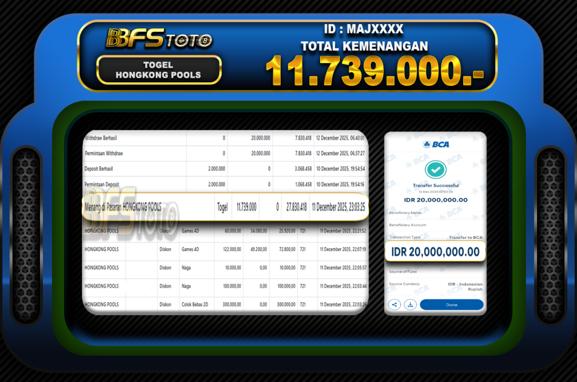TOGEL HONGKONG POOLS – BUKTI JACKPOT BBFSTOTO