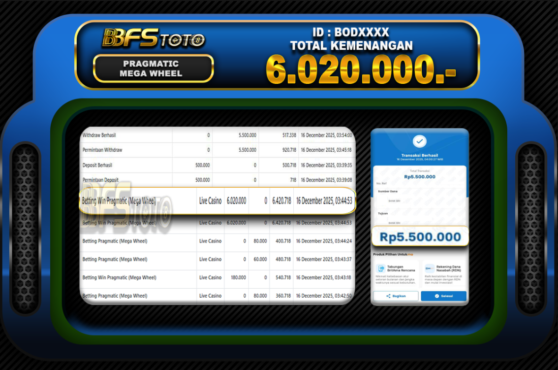 MEGA WHEEL – BUKTI JACKPOT SLOT BBFSTOTO