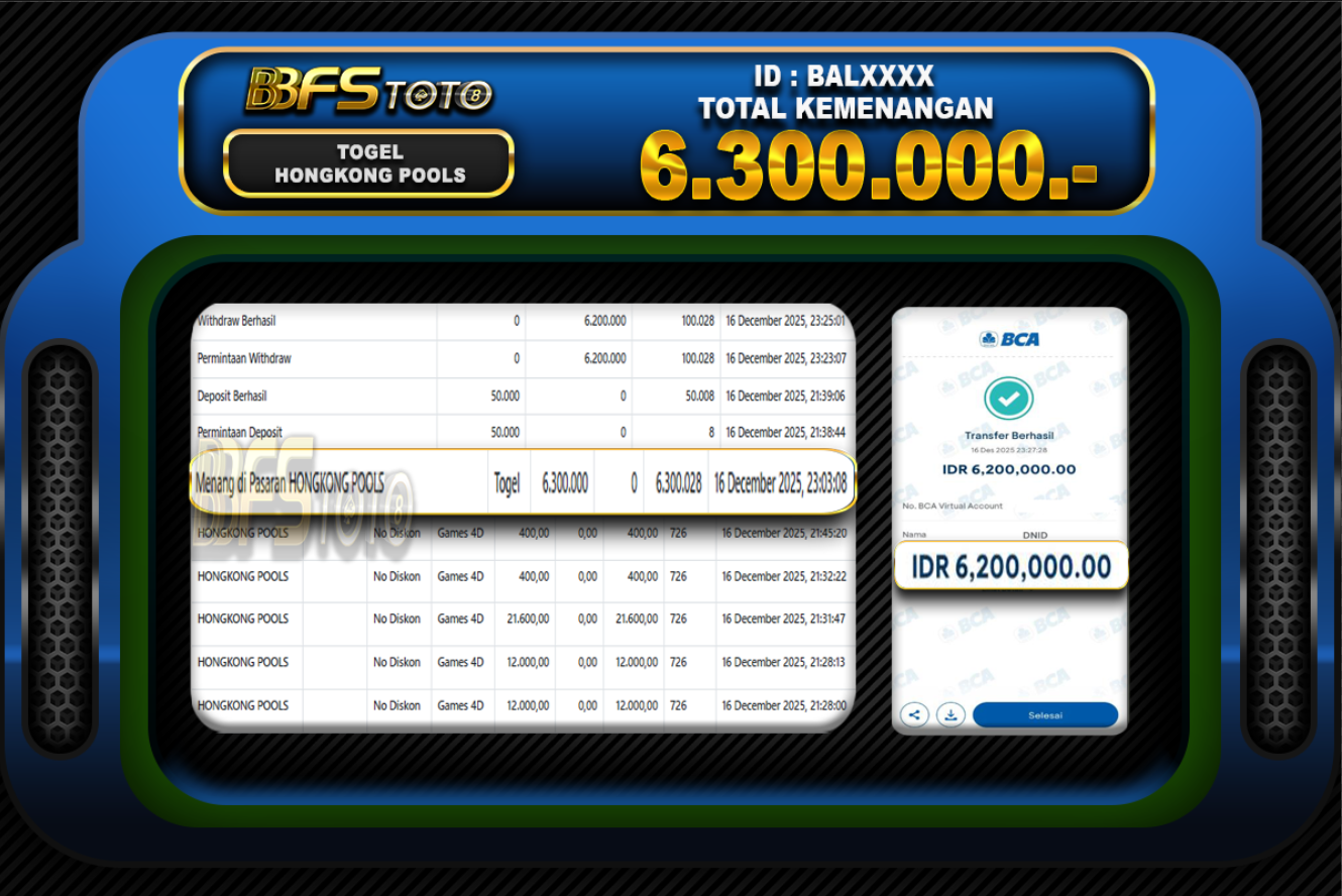 TOGEL HONGKONG POOLS – BUKTI JACKPOT BBFSTOTO