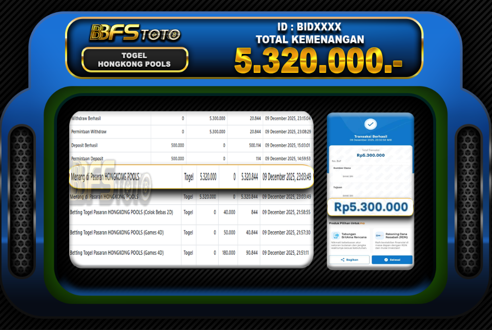 TOGEL HONGKONG POOLS – BUKTI JACKPOT BBFSTOTO