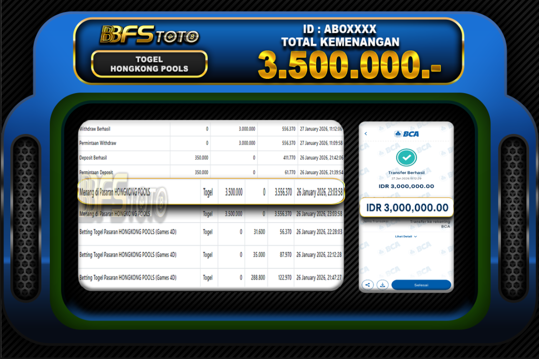 TOGEL HONGKONG POOLS – BUKTI JACKPOT BBFSTOTO